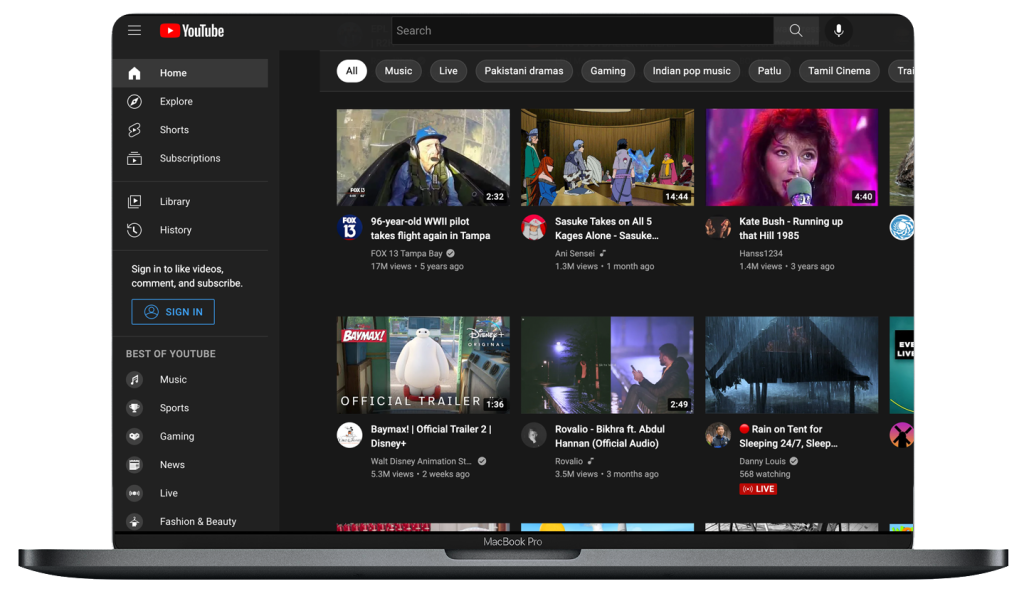 YouTube OTT Desktop